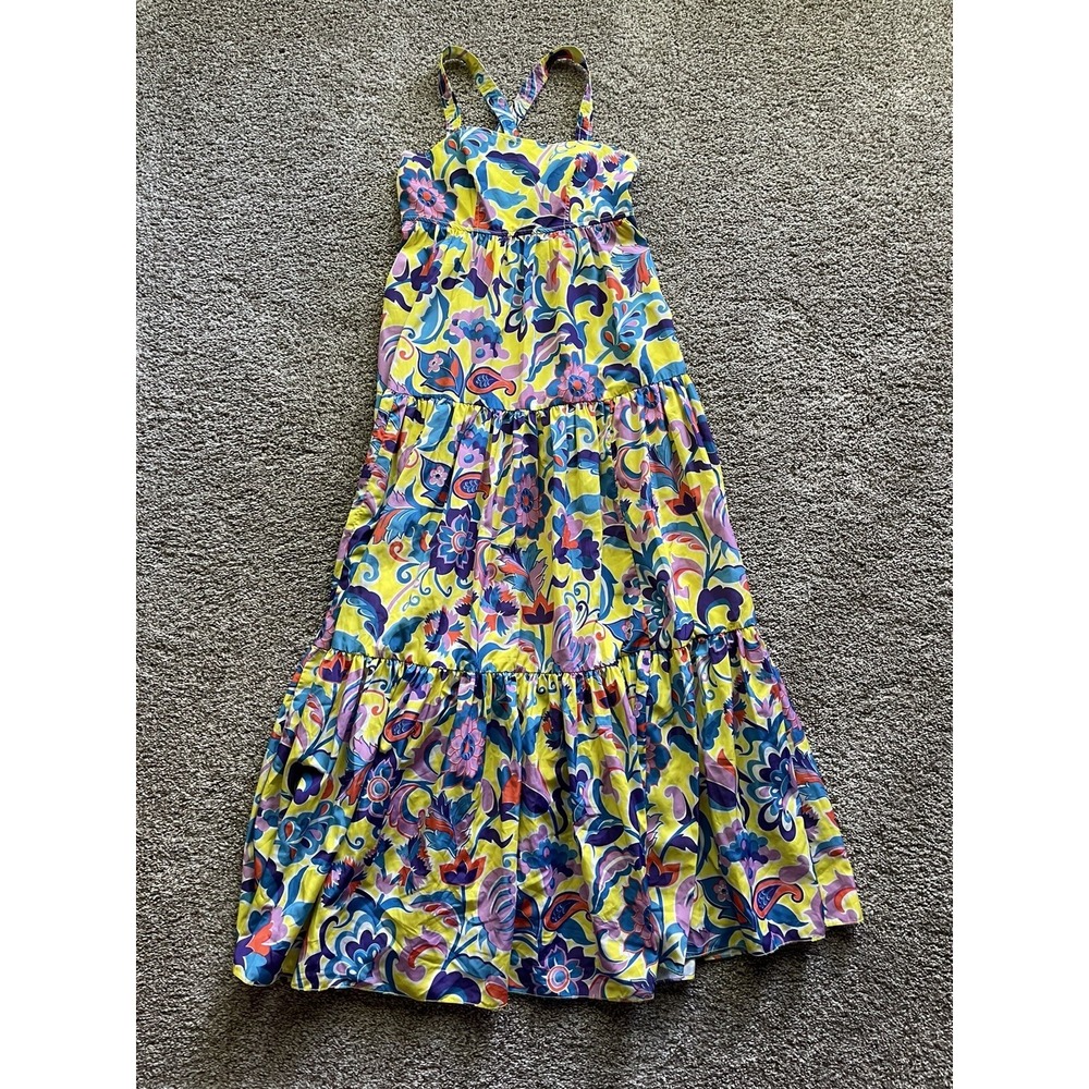 NEW J. Crew Floral Sundress Dress Size 2 Criss Cross Straps Long Tiered Pockets!